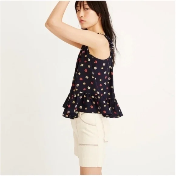 Madewell Silk Ruffle Strap Cami Top in Confetti - Picture 9 of 10